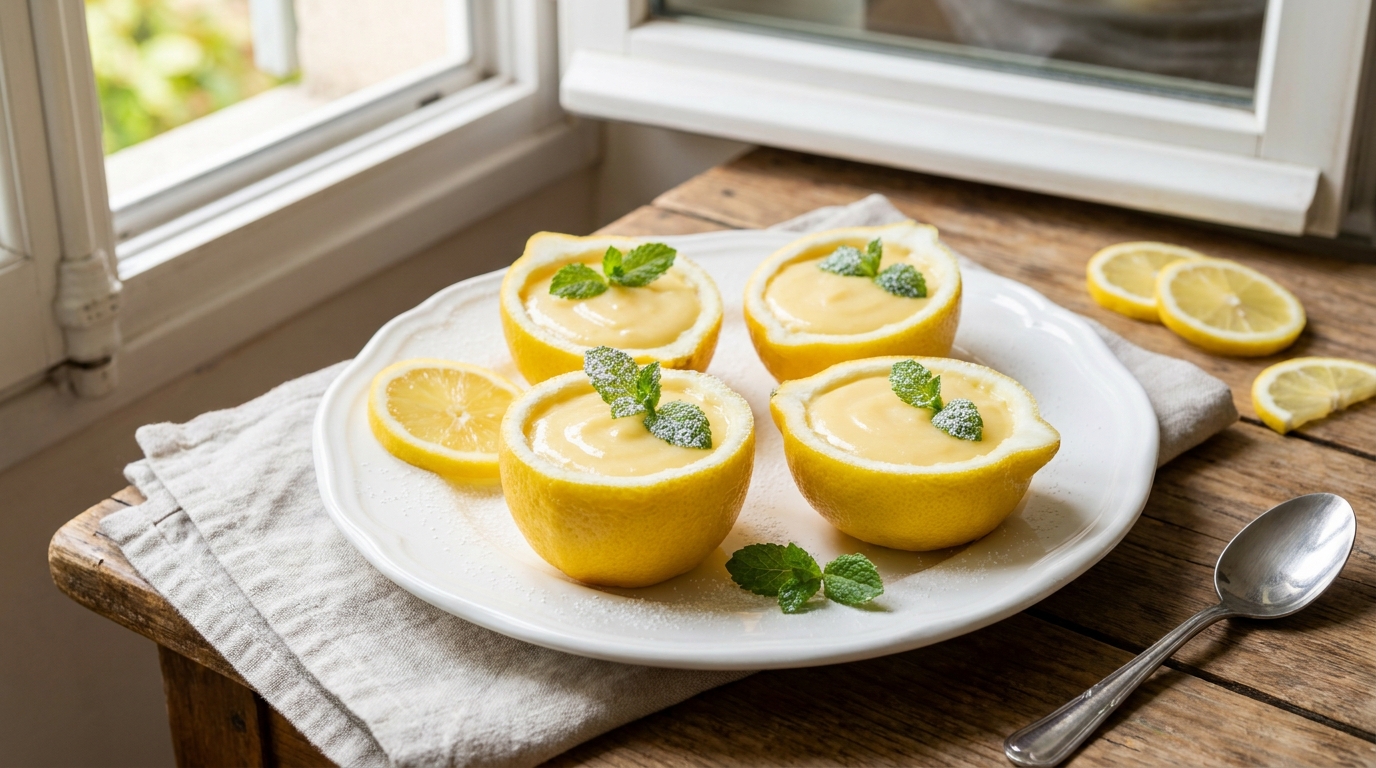 découvrez ces délicieuses crèmes au citron servies dans leur coquille, le dessert dominical parfait qui séduit petits et grands à chaque bouchée.