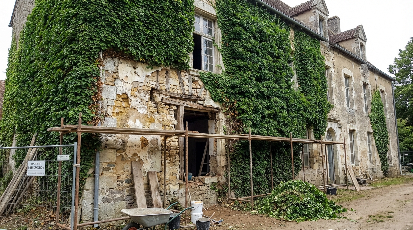 en retirant le lierre de sa façade, il a découvert un problème caché qui a entraîné 12 000 € de travaux de ravalement imprévus.