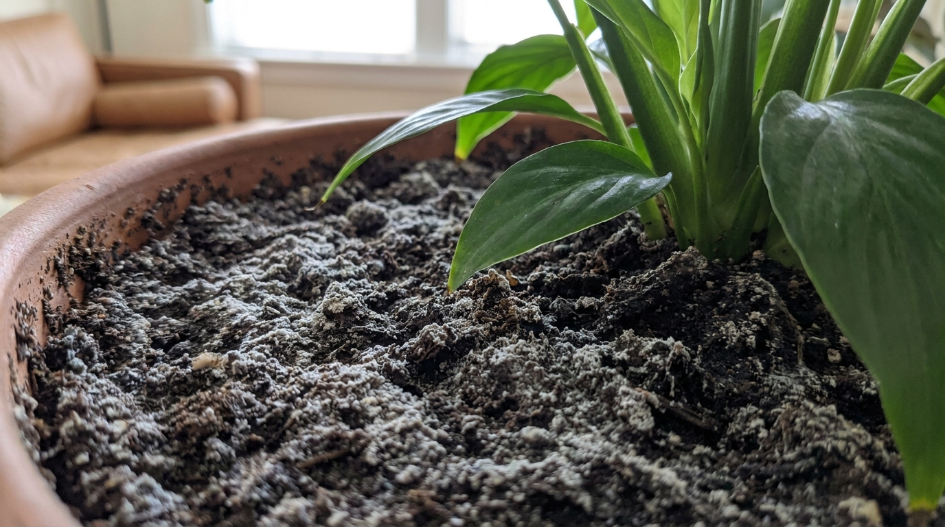 découvrez pourquoi la terre de vos plantes d'intérieur blanchit et pourquoi il est crucial de ne pas gratter ce dépôt pour préserver la santé de vos plantes.