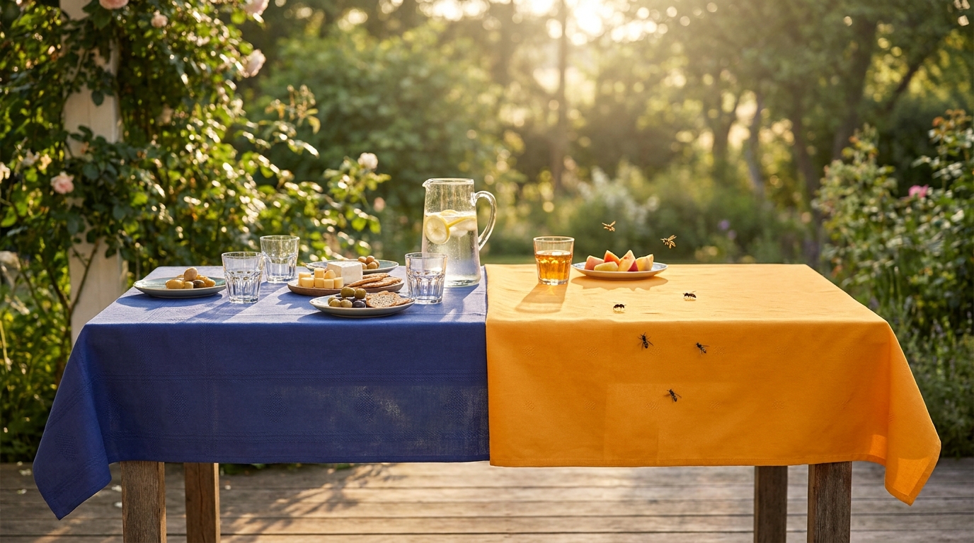 découvrez quelle couleur de nappe choisir pour un été sans guêpes à l’apéro, et celle à éviter absolument pour profiter d'un moment convivial sans nuisibles.