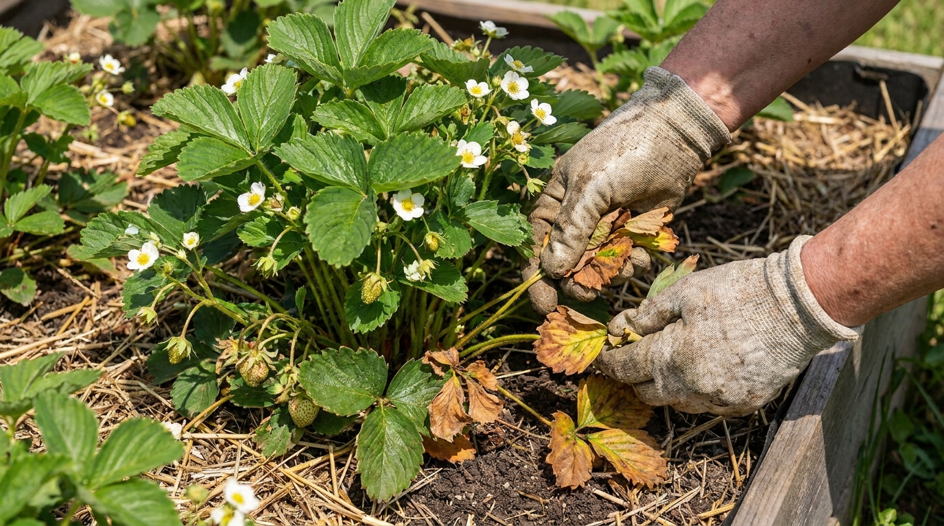 découvrez comment mon oncle utilise un secret unique dès l'apparition de la fleur blanche pour tripler sa récolte de fraises et maximiser son jardin.