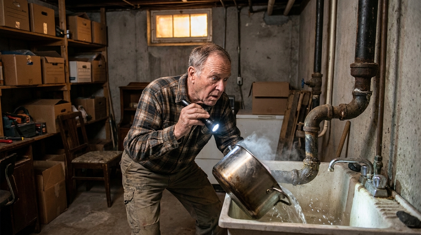 découvrez comment un simple geste avec de l'eau bouillante a révélé une découverte surprenante chez mon beau-père : un tuyau déformé en sous-sol causant des bouchons dans l'évier.
