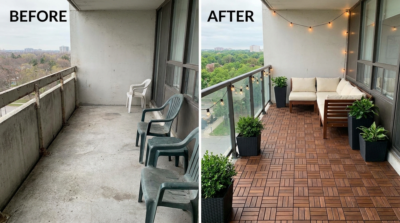 découvrez comment mon voisin a transformé son balcon en seulement une heure grâce aux dalles action à prix mini, pour un effet teck moderne et chaleureux garanti.