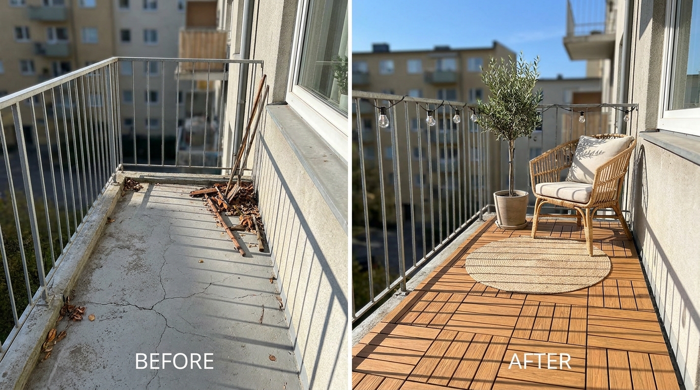 découvrez comment mon voisin a transformé son balcon en une heure grâce aux dalles action à petit prix, avec un effet teck garanti pour un espace extérieur stylé et abordable.