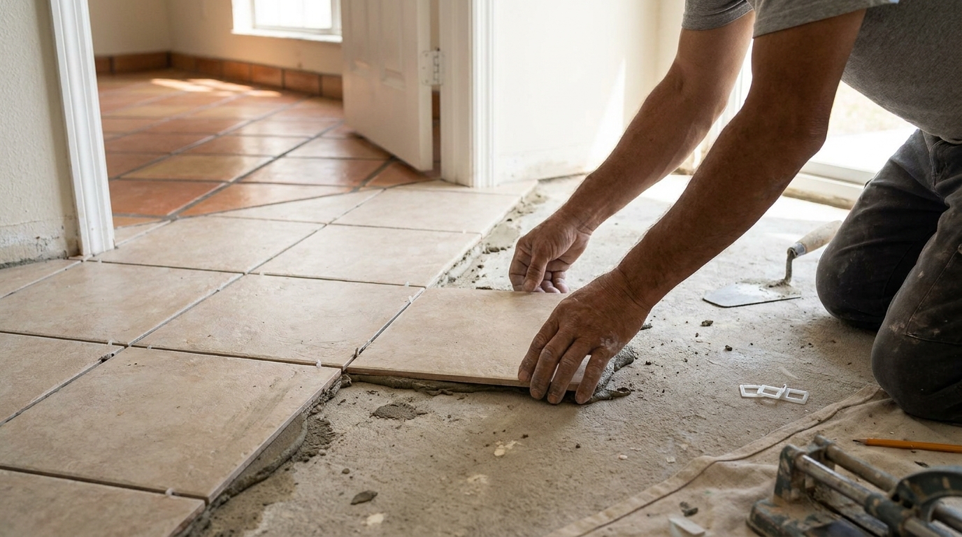 découvrez comment poser son carrelage à l'œil en observant le tracé au sol de mon voisin, et comprenez pourquoi mes joints se retrouvent en biais grâce à ses astuces simples et efficaces.