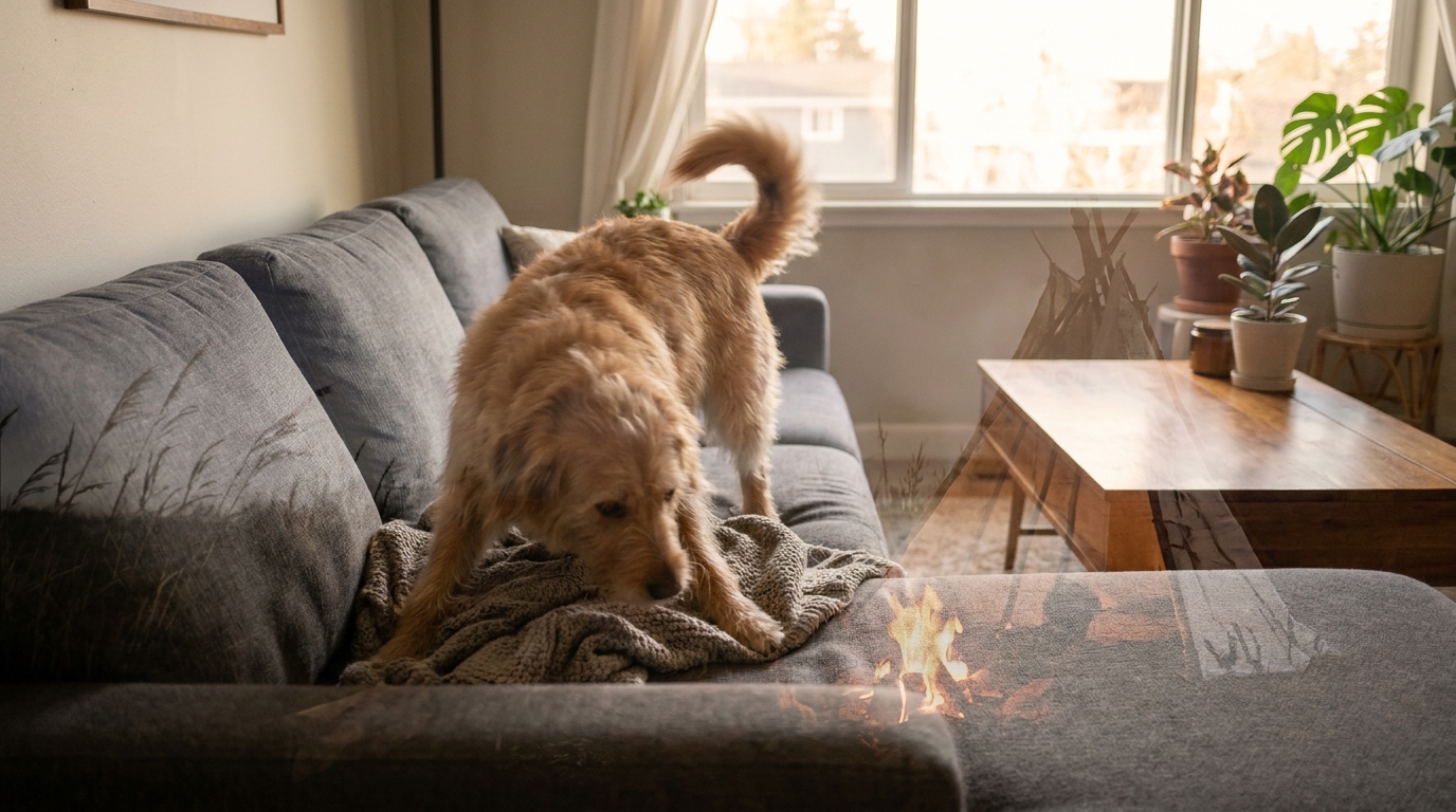 découvrez pourquoi votre chien tourne en rond sur le canapé avant de se coucher, un comportement instinctif hérité de ses ancêtres d'il y a 15 000 ans.