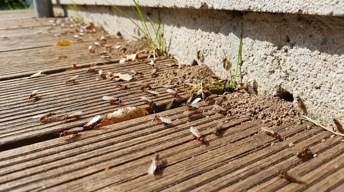 découvrez comment identifier et prévenir une invasion de fourmis ailées sur votre terrasse en inspectant soigneusement le sol proche de vos fondations ce mois-ci.