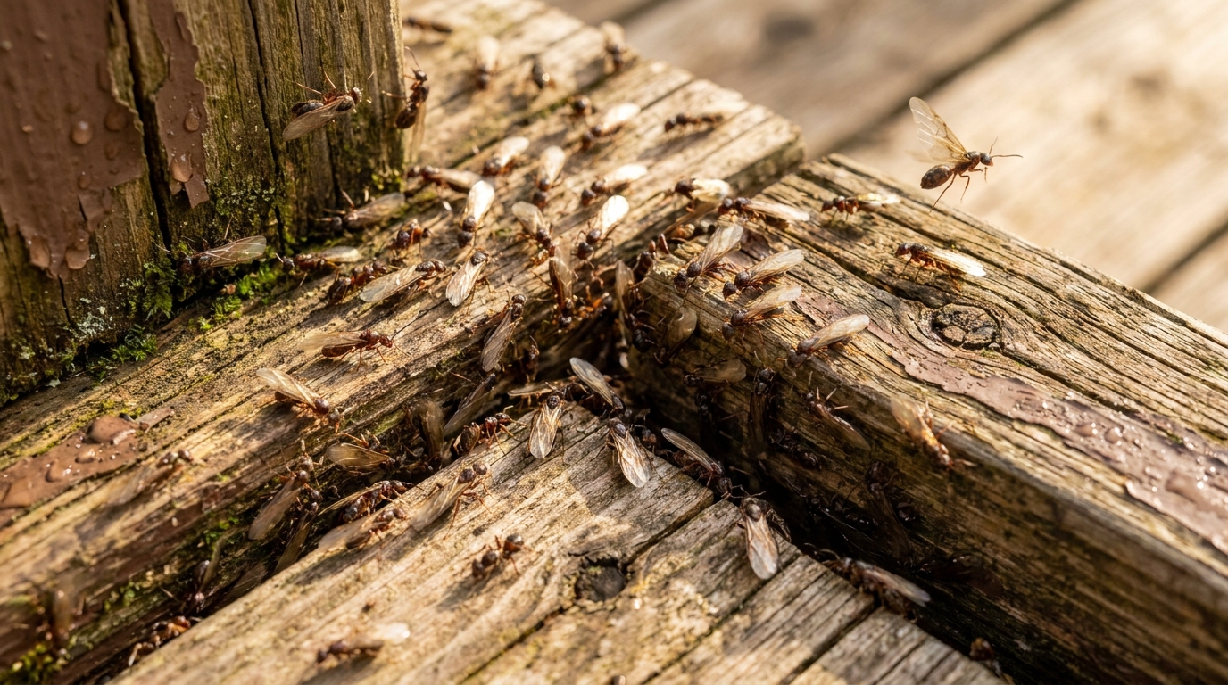 découvrez comment identifier et contrôler une invasion de fourmis ailées sur votre terrasse ce mois-ci en inspectant soigneusement le sol près de vos fondations.