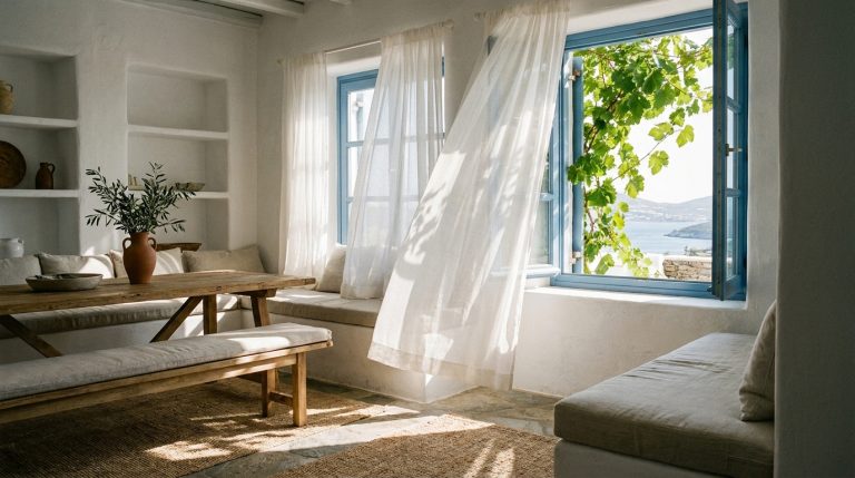 découvrez une astuce grecque gratuite pour rafraîchir votre pièce sans climatisation coûteuse, tout en gardant une belle luminosité naturelle.