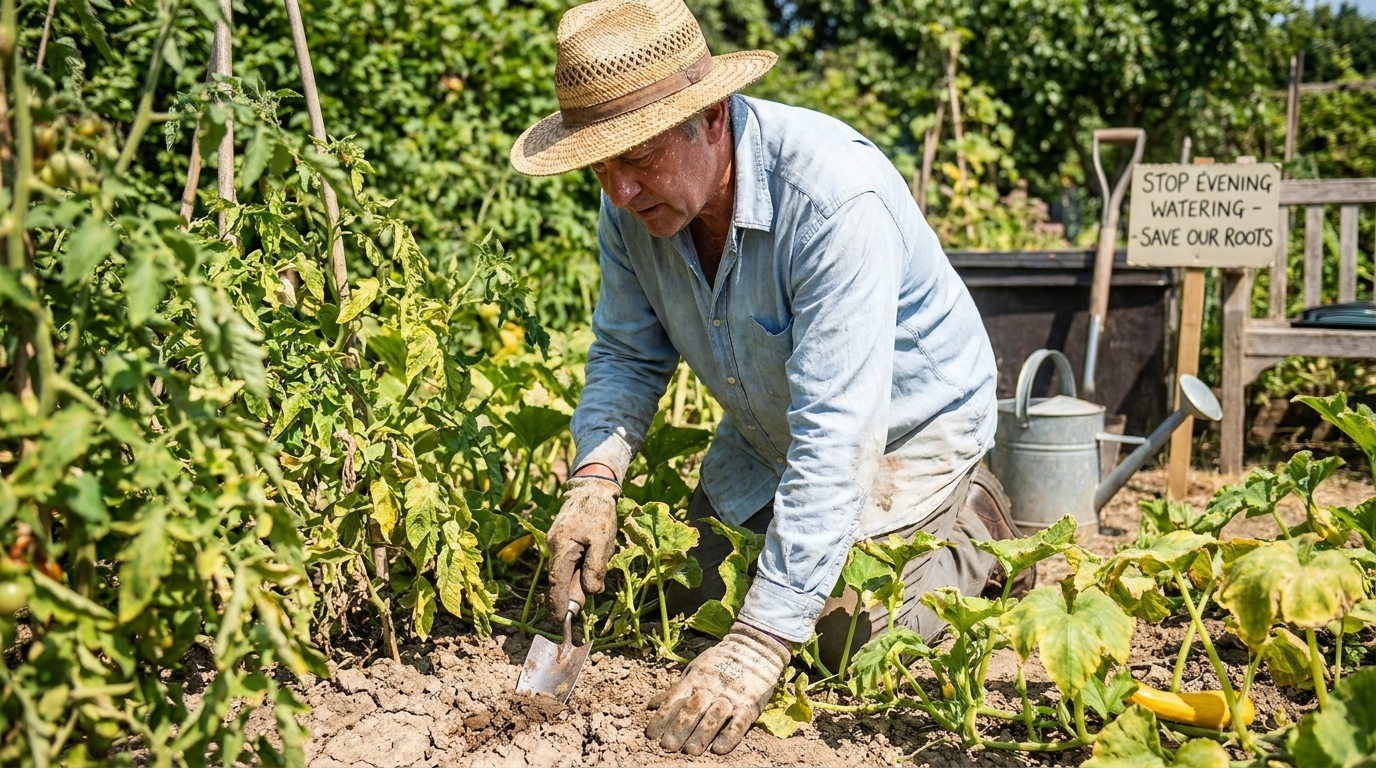découvrez comment un jardinier m'a conseillé de creuser au pied des plantes et d'arrêter l'arrosage du soir pendant la canicule pour éviter les excès d'eau nuisibles au jardin.