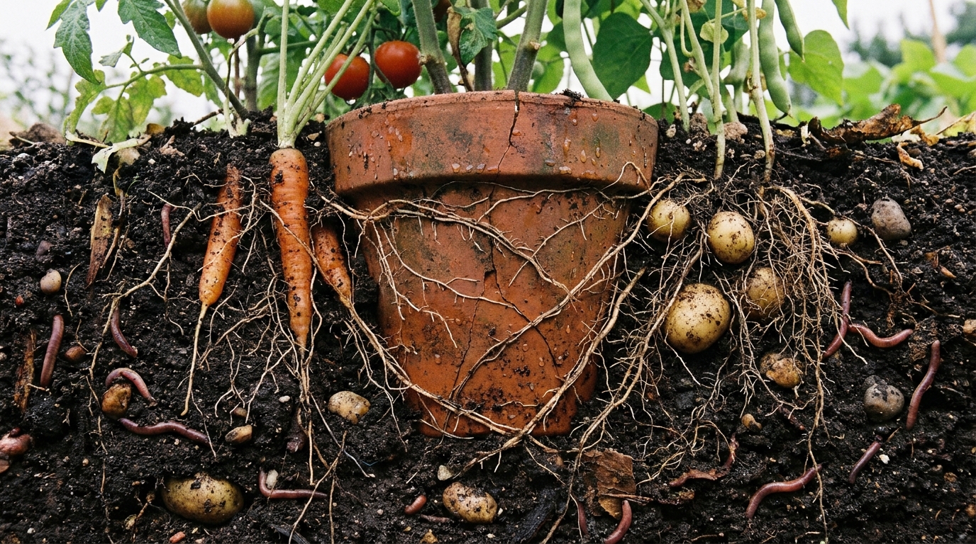 découvrez le secret d'une jarre enterrée qui protège votre potager toute la semaine, révélé par un vieux sage après des arrosages quotidiens en été.