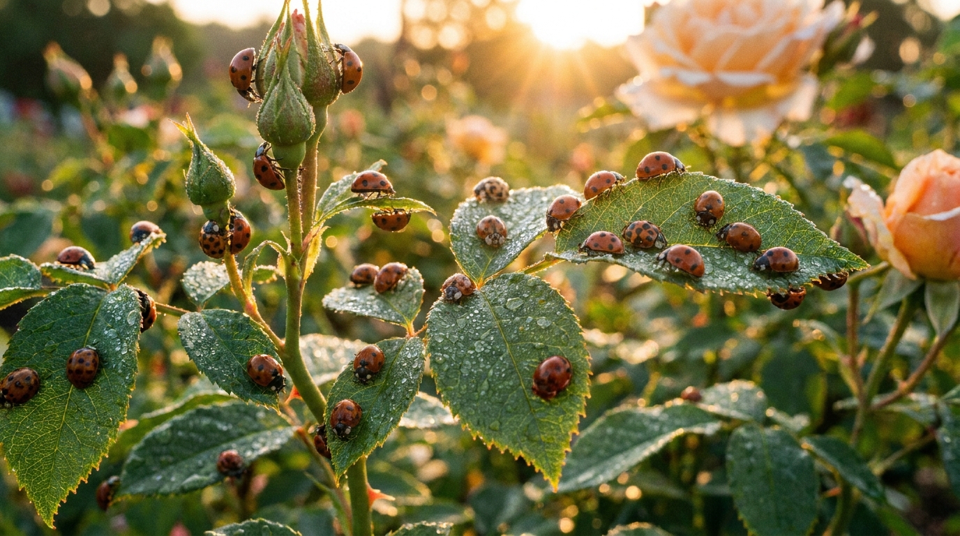 découvrez comment j'ai utilisé des coccinelles pour lutter naturellement contre les pucerons sur mon rosier, avec un résultat visible dès le lendemain.