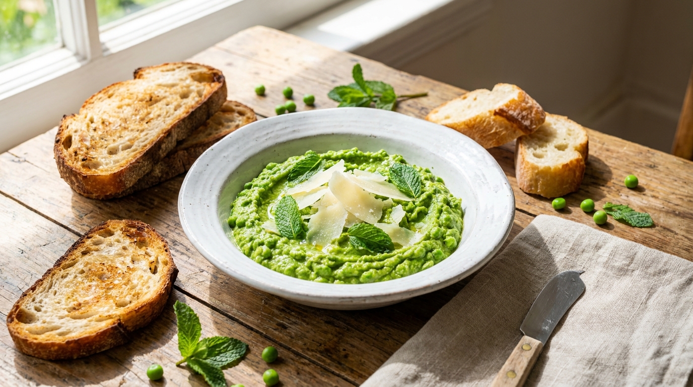 découvrez ma délicieuse tartinade de petits pois à la menthe, prête en un rien de temps et parfaite pour vos toasts. un succès éclatant qui disparaît en 10 minutes!