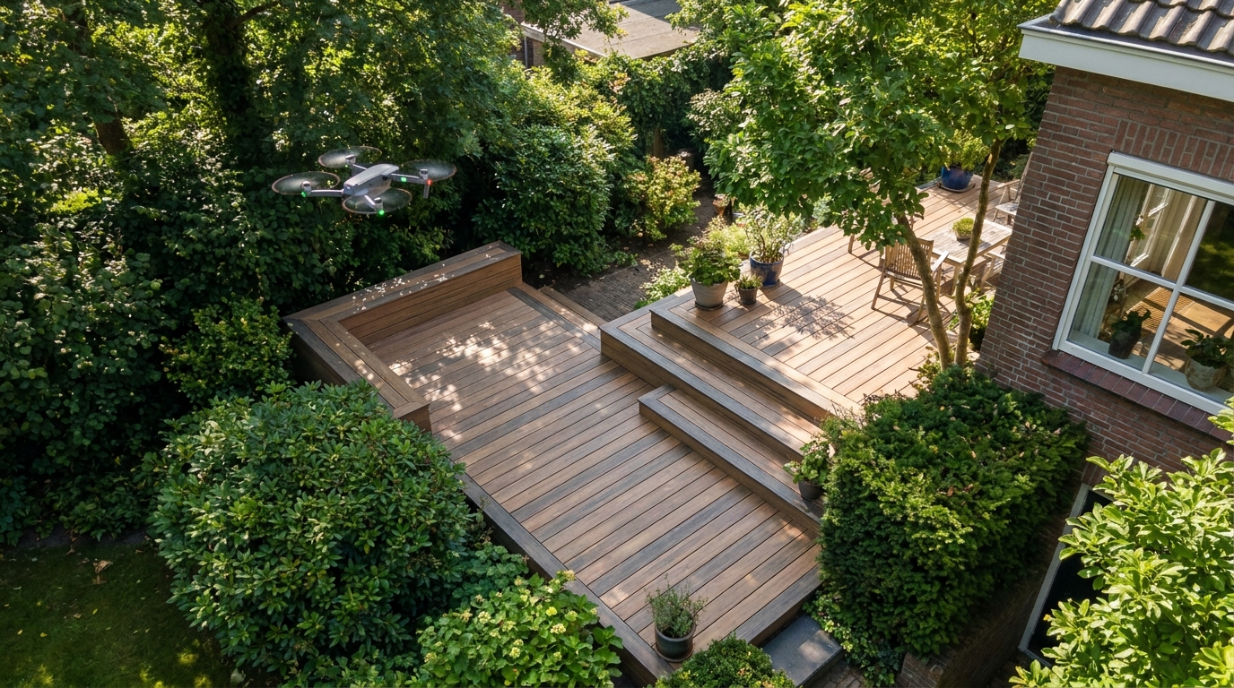 découvrez comment l'installation secrète de ma terrasse en composite a été dévoilée par le passage inattendu d'un drone, révélant mon oubli de déclaration administrative.