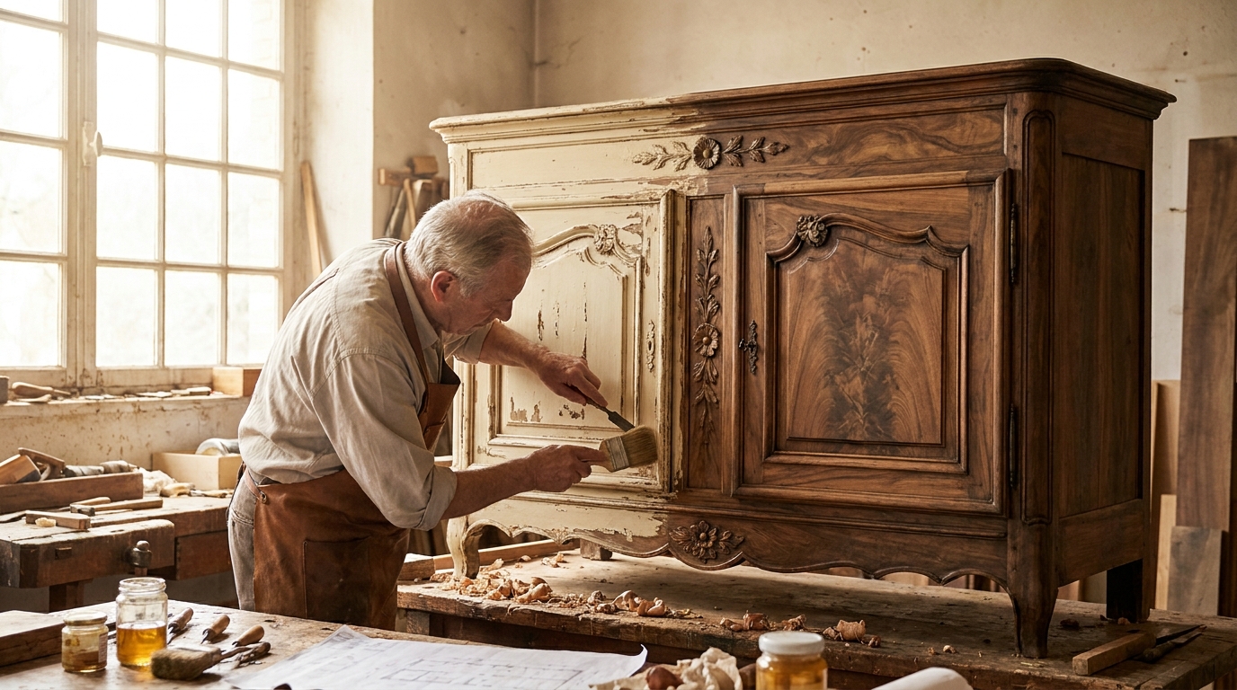 découvrez ce que révèle un ébéniste lorsque la peinture sèche sur un vieux meuble, entre secrets cachés et techniques traditionnelles de restauration.