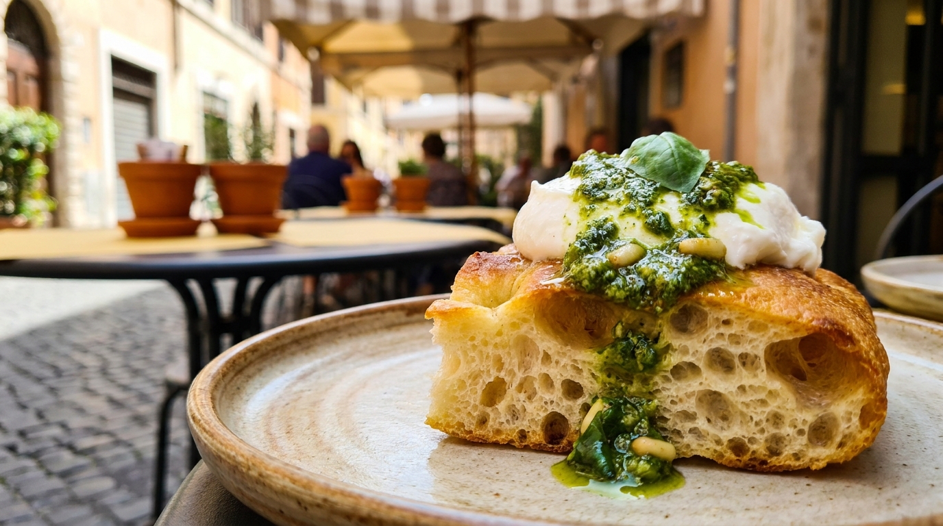 découvrez les bouchées de focaccia burrata-pesto qui vous transportent à rome dès la première dégustation, un voyage gourmand aux saveurs authentiques.