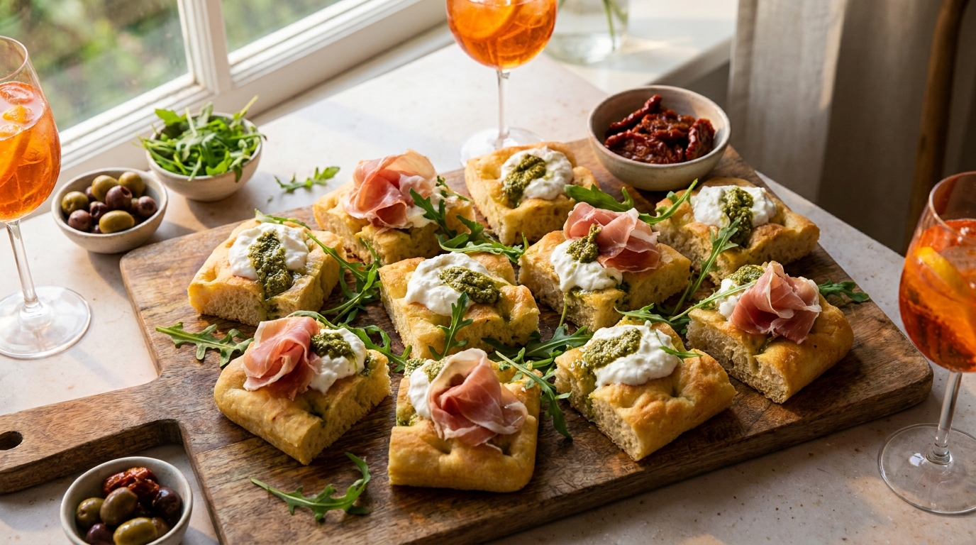 découvrez les bouchées de focaccia burrata-pesto, une explosion de saveurs italiennes qui vous transporte directement au cœur de rome dès la première bouchée.