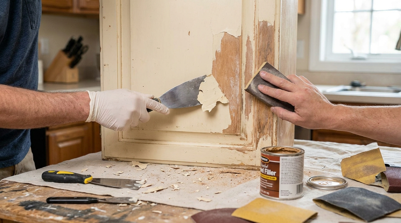 découvrez l'incroyable révélation d'un peintre sur ce que le ruban adhésif enlève réellement lorsqu'il est utilisé sur des portes en bois repeintes dans une cuisine. bien plus qu'une simple peinture !