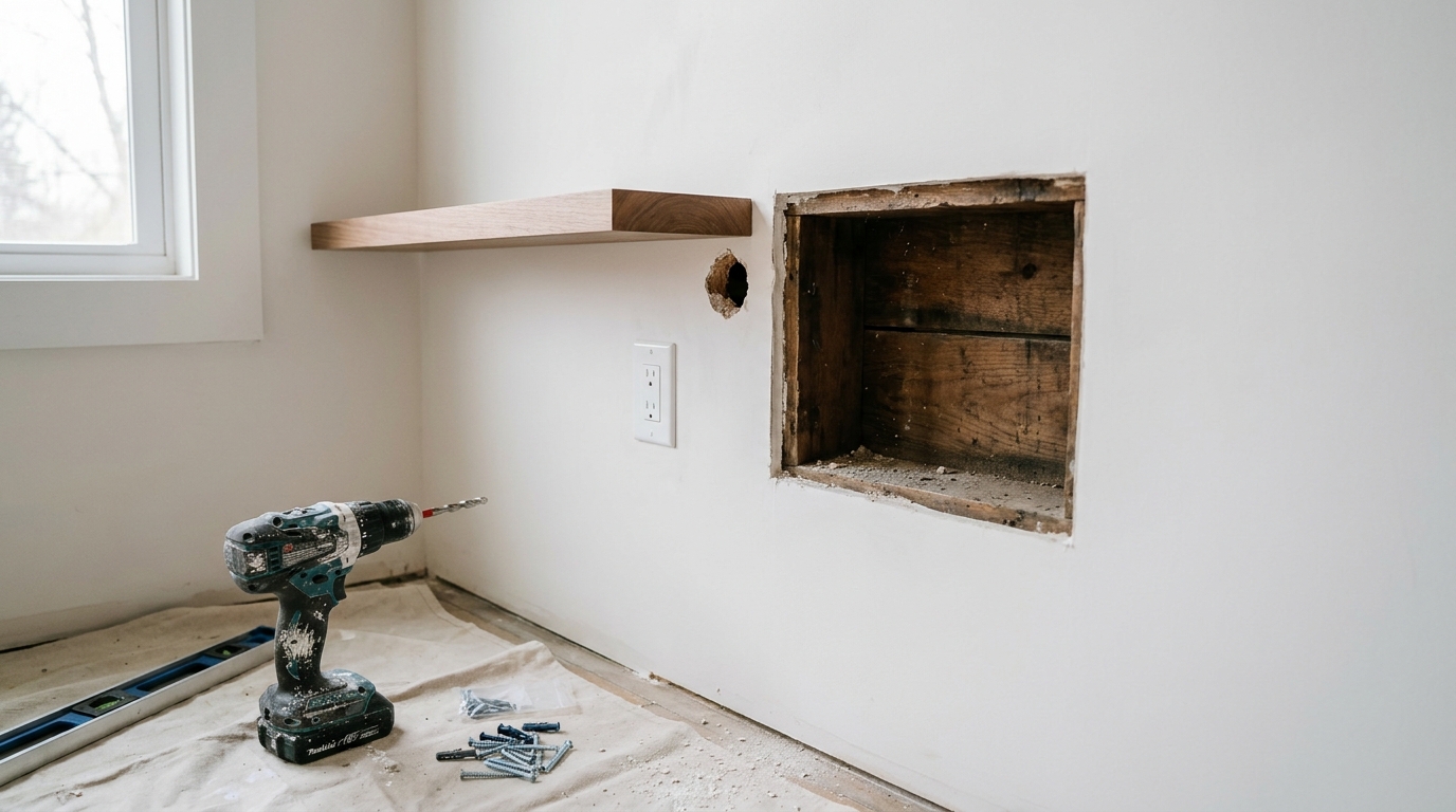 découvrez comment installer une étagère au-dessus de la prise du salon et la surprenante découverte faite derrière le plâtre au troisième forage. un guide pratique et inattendu pour vos travaux de rénovation.
