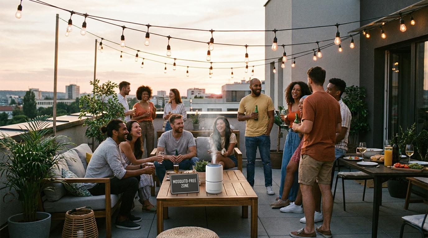 profitez de vos soirées terrasse sans piqûres grâce au diffuseur anti-moustique nomade gifi à seulement 14,90 €. ne rentrez plus à la nuit tombée, restez protégé et confortable toute la nuit.