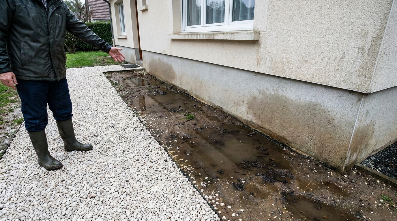 découvrez comment les graviers clairs de votre façade peuvent devenir dangereux après une forte pluie et apprenez à prévenir les pièges liés à l'eau pour protéger votre extérieur.